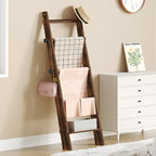 Hzuaneri Blanket Ladder for Living Room, Decorative Quilt Rack with 4 Removable Hooks, 5-Tier Blanket Ladder Shelf for Bedroo