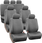 FH Group Car Seat Covers PU Leather 3 Row Car Seat Covers 7 Seater, Airbag Compatible and Split Bench - Fit Most Car, Truck, 