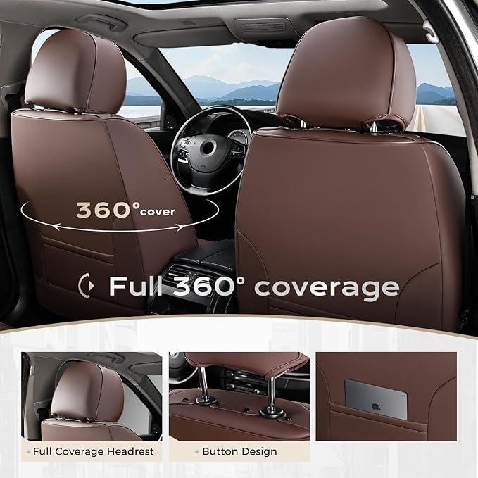 Coverado Car Seat Covers Full Set, Seat Covers for Cars, Front Seat Covers and Back Seat Cover Waterproof Leather Automotive 