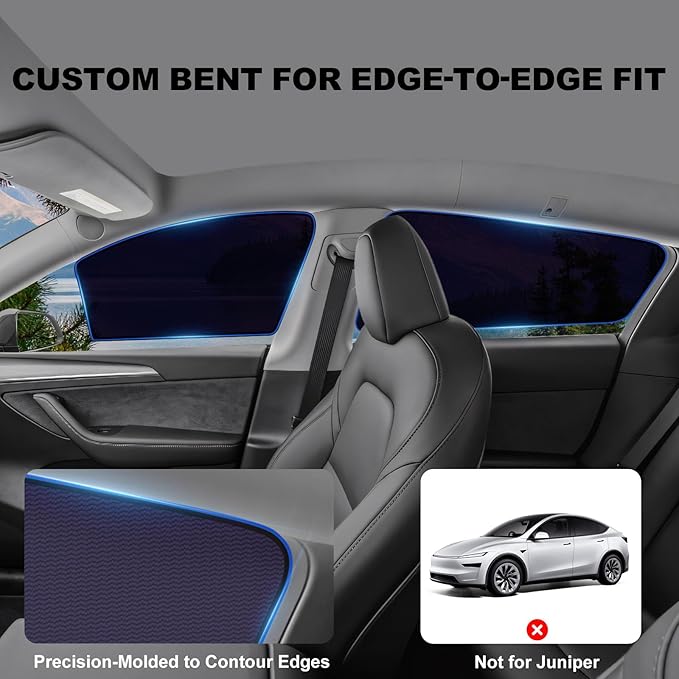 XCBYT Side Window Sunshade for Tesla Model Y 2020–2024 | Rear & Front Static Cling Side Window Covers, Semi-Transparent Privacy & UV Protection | Not for 2025–2026 Model Y Juniper
