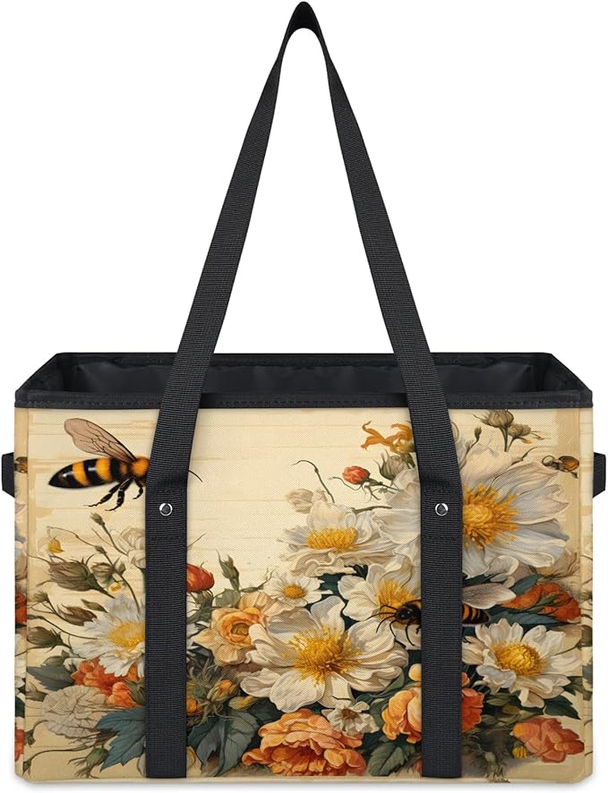 Reusable Grocery Bags Heavy Duty Shopping Bags Foldable Large Tote Bags with Long Handles & Hard Bottom