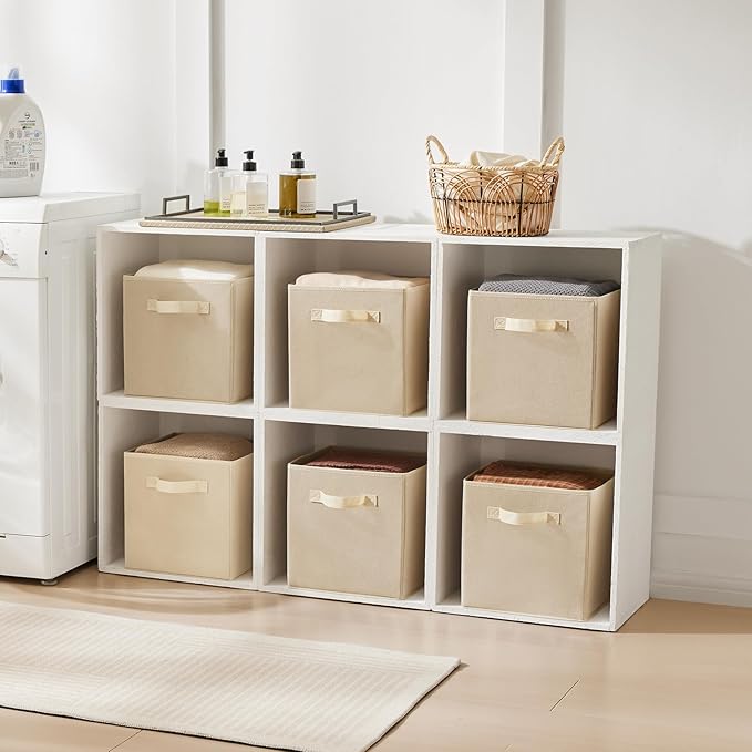 MAX Houser Fabric Cloth Storage Bins,Foldable Storage Cubes Organizer Baskets with Dual Handles for Home Bedroom Storage,Set 