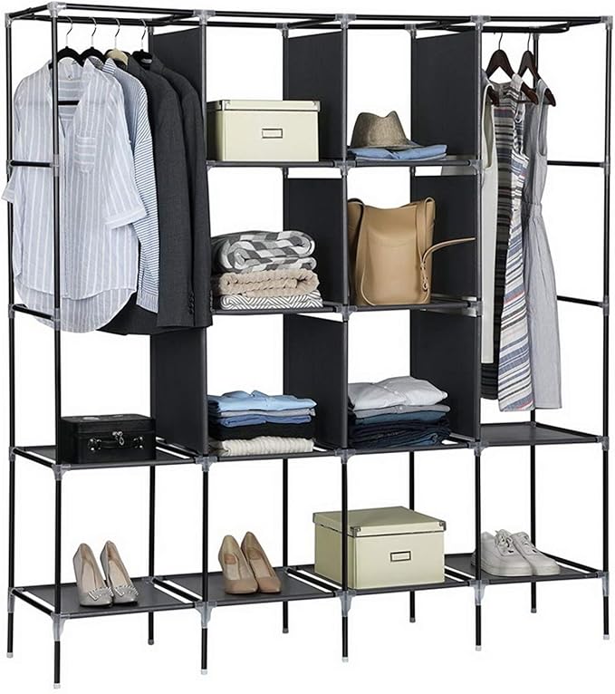71" Portable Closet Storage Organizer Wardrobe Clothes Rack,Covered Garment Rack,Steel Tube Clothes Storage Organizer,Freesta