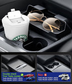 for Tesla Cup Holder Insert, 2-in-1 for Model Y Juniper(2025/2026)& Model 3 Highland(2024/2025) with Storage Compartment - Bl