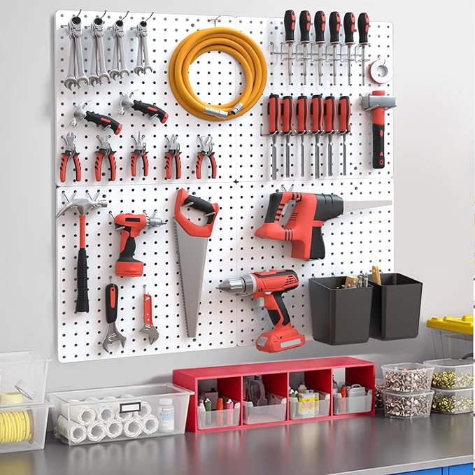 FZK Peg Board,Pegboard 32''*32'', White Pegboard 4pcs and 33 Accessories, Pegboard Wall Organizer, Peg Boards, Peg Boards for