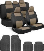 BDK PolyPro Car Seat Covers Full Set Combo with Front and Rear Waterproof All -Weather Car Floor Mats - Universal Fit Automot