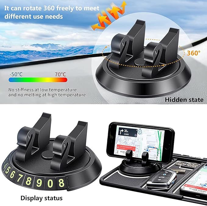 MMAK Anti-Slip Car Dashboard Mat with Phone Holder & Aromatherapy - Universal Non Slip Sticky Rubber Pad with 2 Aroma Sticks 