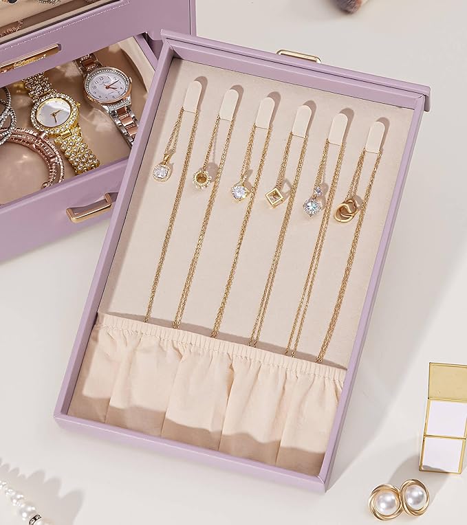 Homde Jewelry Organizer with Transparent Window Necklace Hooks Gift for Women Jewelry Box Display Case for Necklaces Rings Ea