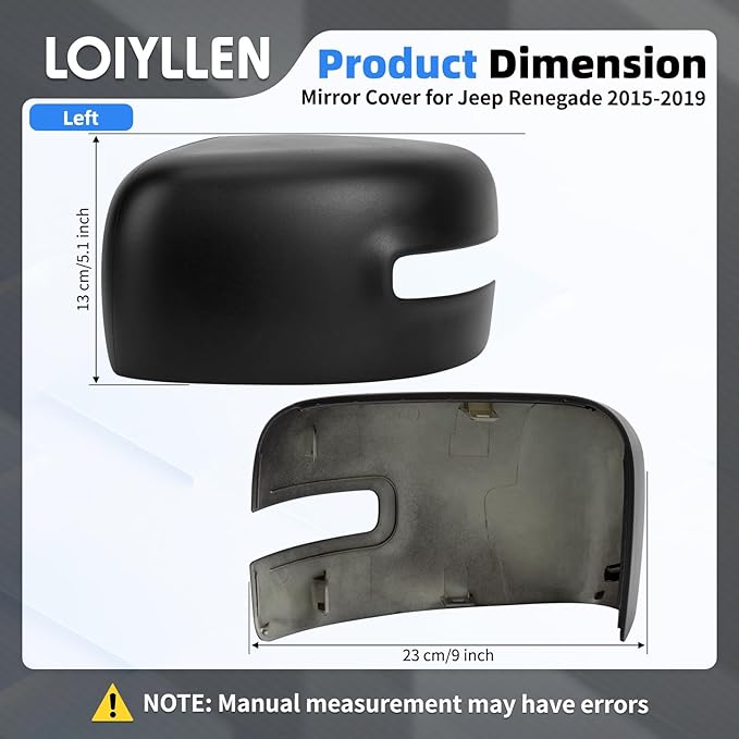 Driver & Passenger Side Mirror Cover Replacement for Jeep Renegade 2015 2016 2017 2018 2019 - Left & Right Side Mirror Covers, Rear View Mirror Cap Accessories Textured, With Lamp