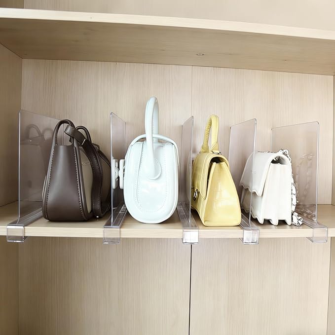 8 Pack Shelf Divider for Closet Acrylic, Clear Purse Organizer for Closet Perfect for Sweater, Shirts, Handbags in Bedroom an