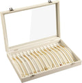 Frebeauty 15 Hooks Necklace Tray Velvet Neckalce Organizer with Clear Lid Lockable Necklace Holder Box Jewelry Organizer for 
