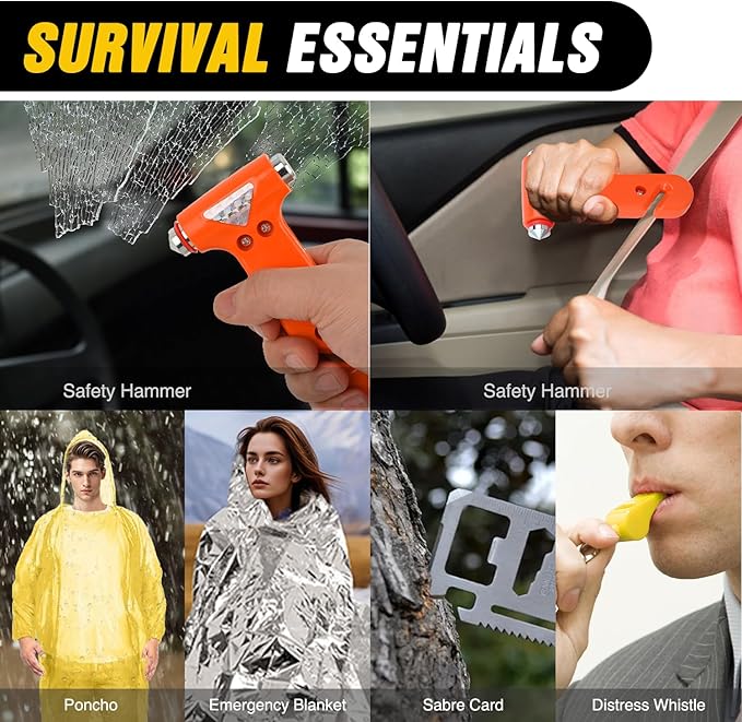 Nilight Car Emergency Kit with Jumper Cable Air Compressor Tire Repair Essential Tools First Aid Alligator Connector Electric