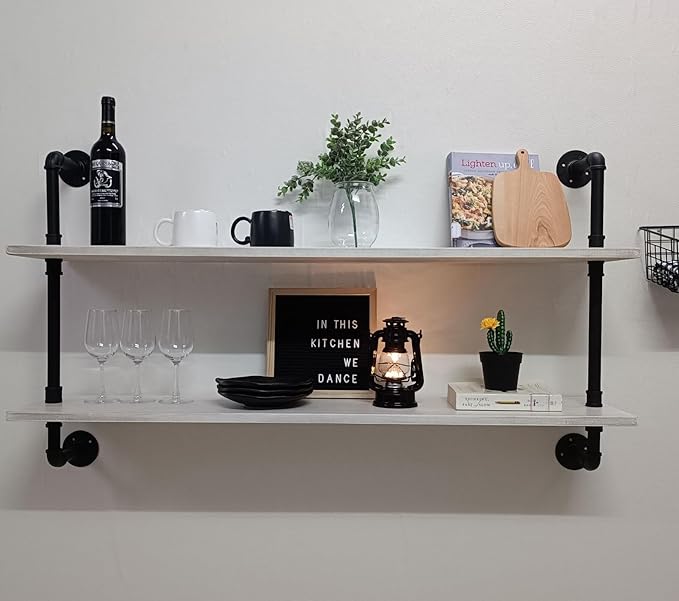 Floating Shelves for Wall Bookshelf Industrial Pipe Shelving Shelves Natural Wood Planks 48 inch Rustic Wall Shelves Hanging 