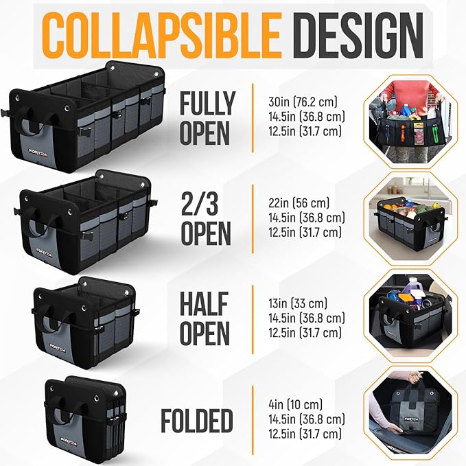 FORTEM Trunk Organizer For SUV Car Organizer and Storage, Multi-Compartment Storage Bag Car Accessories for Women Men, Perfect