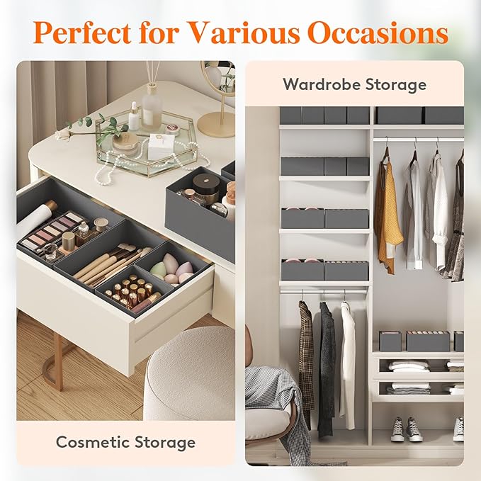 Lifewit Drawer Organizer Clothes for Closet 32 Pack, 3 Sizes Underwear Wardrobe Drawer Dividers, Fabric Foldable Dresser Stor