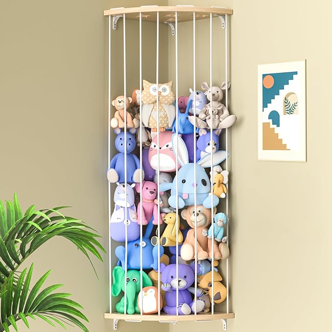 Jtksfcl Stuffed Animal Storage Wood Corner Plush Toys Holder with Star Pattern, Length Adjustable Hanging Stuffed Animal Toy 
