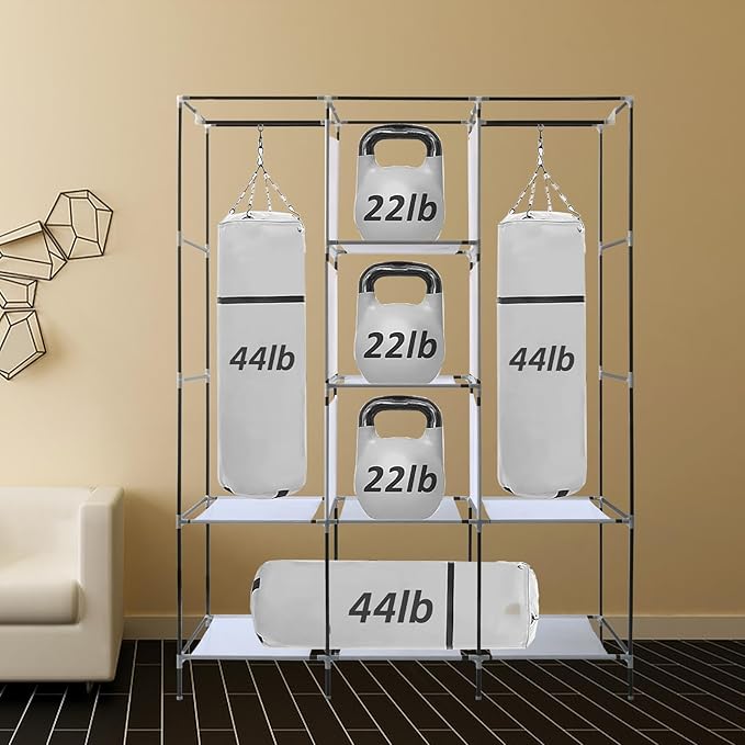 PLKO Portable Closet, Wardrobe Closet Organizer,Portable Clothes Closet Rolling Door Wardrobe with Black Oxford Fabric Cover 