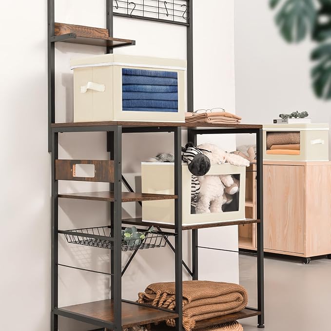 Homsorout Fabric Storage Bins with Lids, Storage Cubes with Window, Decorative Storage Boxes Baskets for Organizing, Closet O