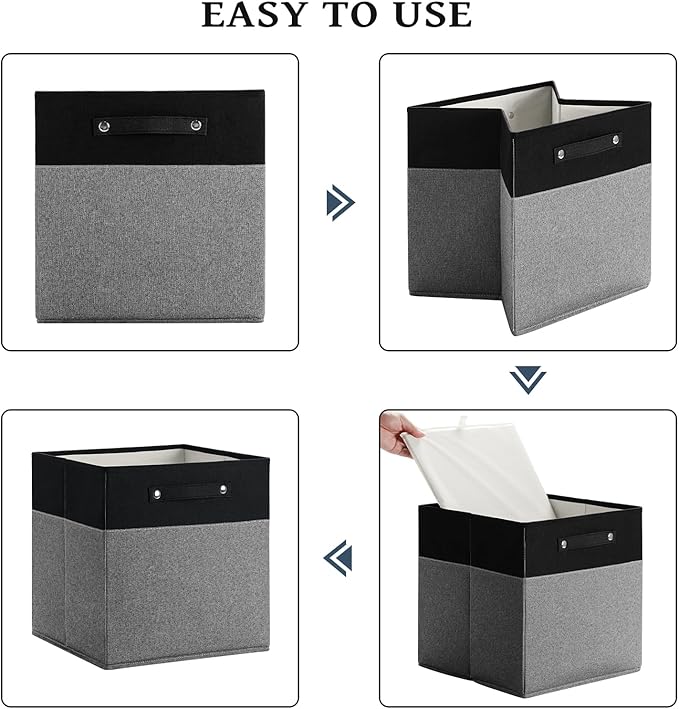 FinishingBo 13 x 13 Inch Fine Linen Storage Bins with Handles，Fabric Cube Boxs，Basket Organizers for Shelves for Home, Closet