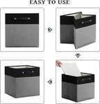 FinishingBo 13 x 13 Inch Fine Linen Storage Bins with Handles，Fabric Cube Boxs，Basket Organizers for Shelves for Home, Closet