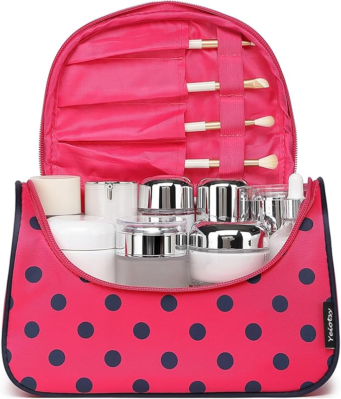 Yeiotsy Travel Cosmetic Bag for Women – Polka Dot Makeup Bag Organizer & Hanging Toiletry Bag