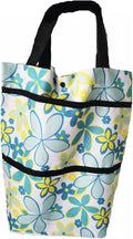 Reusable Grocery Bags with Waterproof Coating and Folding Wheels - Foldable Tote Bags for Shopping, Multi-Purpose Storage for Groceries（Light Blue Flower）