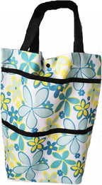 Reusable Grocery Bags with Waterproof Coating and Folding Wheels - Foldable Tote Bags for Shopping, Multi-Purpose Storage for Groceries（Light Blue Flower）