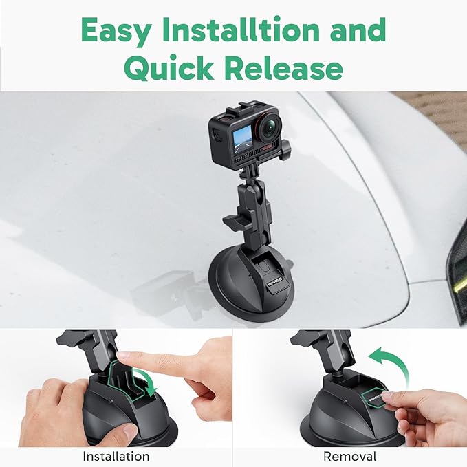 AKASO Suction Cup Car Mount with Phone Holder for GoPro Hero 13 12 11 10 9, Insta360 X5 X4 X3, DJI Action, Osmo 360, 360, EK7000/EK7000 Pro, Brave 4/4 Pro, Brave 7/7 LE and Other Action Cameras