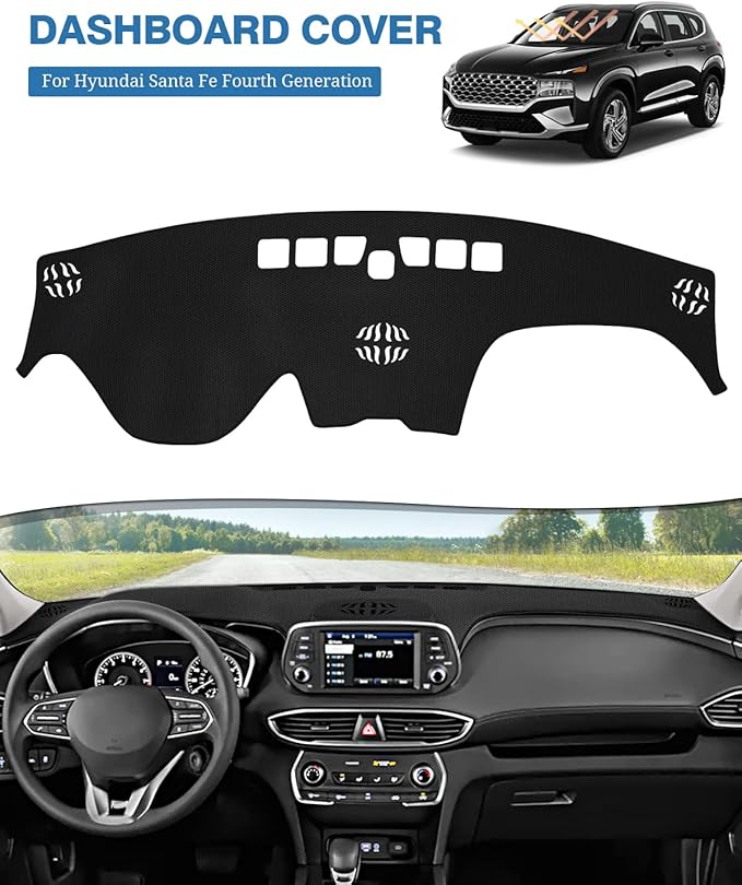 FIILINES Dash Cover for Hyundai Santa Fe 2019-2023, Dashboard Mat Cover Sunshade Nonslip Mesh Protector No Glare
