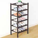 Smiry Bamboo Shoe Rack for Closet, 6 Tier Small Wooden Stackable Shoe Organizer, Free Standing Shoes Storage Shelf for Entryw