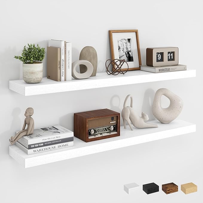 Dreamland 36Inch Floating Shelves for Wall, Rustic Wooden White Floating Shelves for Bathroom|Bedroom|Kitchen, Deep Wall Moun