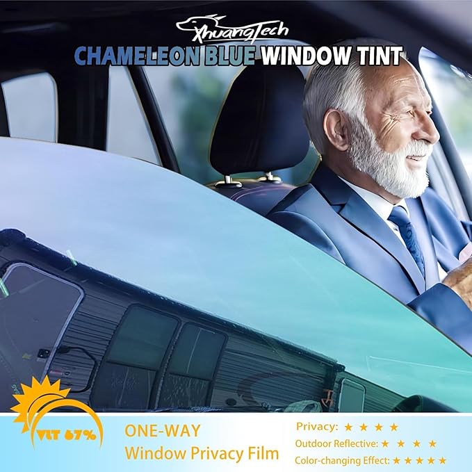 XhuangTech Car Tints for Window, 70% VLT Blue Window Tint for Cars, Front Windshield Tint UV Heat Blocking, One Way Privacy Window Film Chameleon Blue (59.84" in x 98.43‘ Ft)