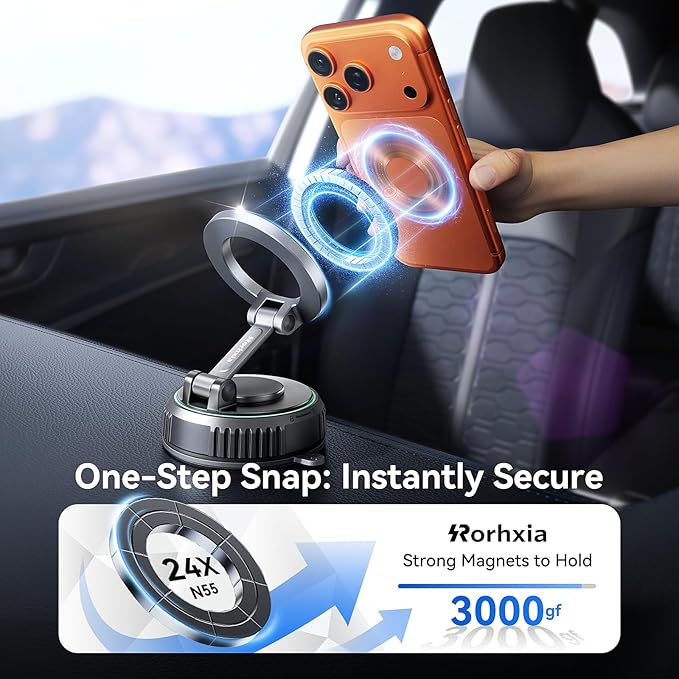 Car Phone Holder for Magsafe, [Enjoy Convenience, Flexibility, Stability], Foldable Vacuum Magnetic Phone Mount for Dashboard Windshield for Your Car Fit iPhone 17/16/15/14/13/12 Pro Max