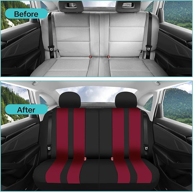 FH Group Car Seat Cover Full Set Striking Striped Car Seat Covers with Front Seat Covers and Rear Split Bench, Universal Fit 