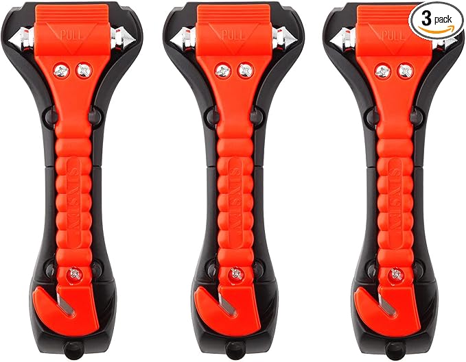SINSEN Car Safety Hammer Set of 3 Emergency Escape Tool Auto Car Window Glass Hammer Breaker and Seat Belt Cutter Escape 2-in