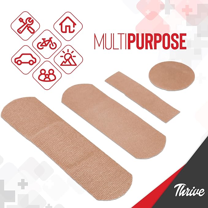 Thrive Fabric Adhesive Bandages Variety Pack - Zipper Pouch for Travel First Aid Kit - Waterproof & Latex-Free for Camping Fi
