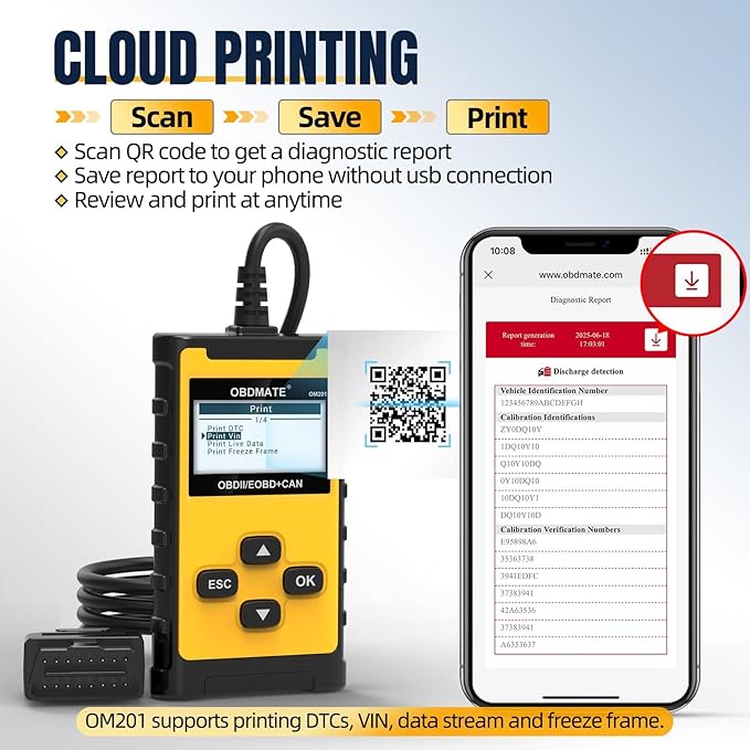 Check Engine Code Reader, OBDMATE OM201 OBD2 Diagnostic Tool Clearing Faulty Codes with Wireless Printing | Graphic Live