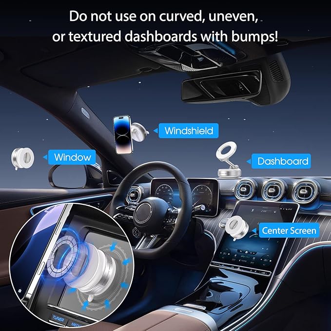 Vacuum Magnetic Car Phone Holder for Magsafe, Hands-Free 360° Adjustable Suction Cup Phone Mount for Car/Gym/Mirror/Smooth Surface, Compatible with iPhone & Android (White)