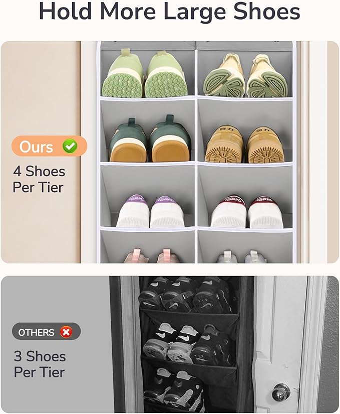 ULG Over The Door Shoe Organizer with 16 Large Pockets, Hanging Shoe Rack for Closet Door, Space Saving Shoe Storage for Boot