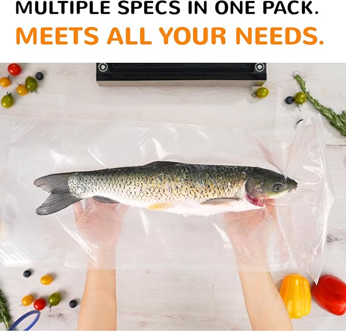 All-in-One Variety Pack Vacuum Sealer Bags & Rolls – 50x 6''x10'', 70x 8''x12'', 2 Rolls 11''x20', 2 Rolls 8''x20' – Premium 
