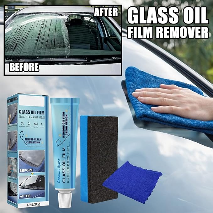 Glashiny - Glass Oil Film Removal Cream,Car Glass Oil Film Cleaner,Glass Oil Film Remover,Glashiny Glass Cleaner for Car (3PC