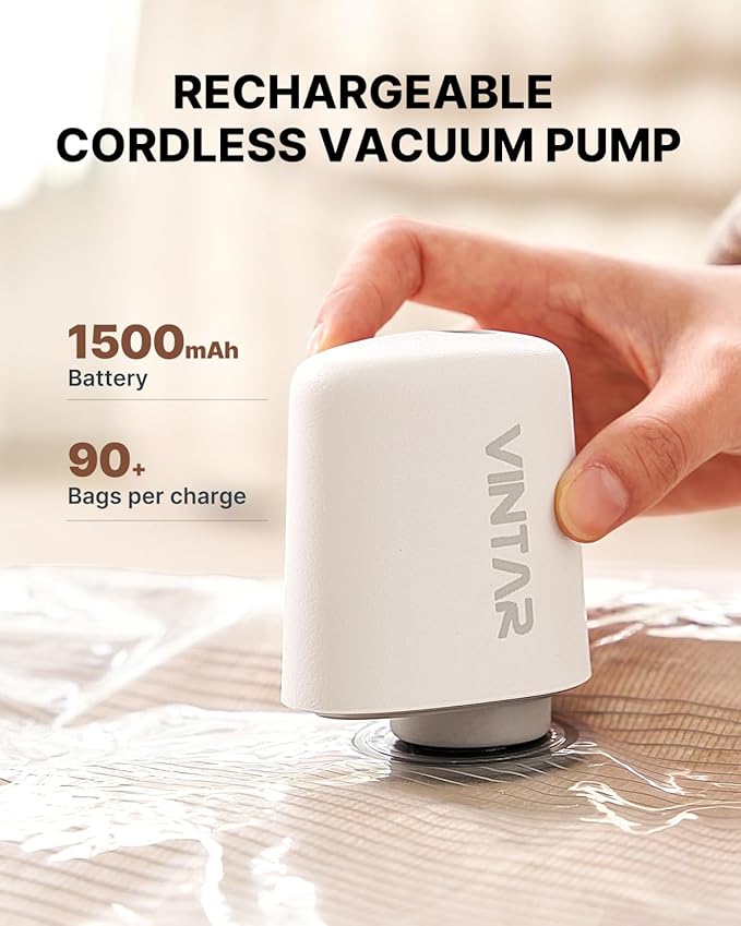 Vacuum Seal Bags for Clothing Travel with Rechargeable Cordless Pump, VINTAR 24 Pack Space Saver Vacuum Storage Bags, Travel 