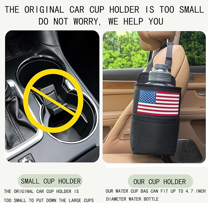 Large Car Cup Holder Expander, Fits Large 24/36/40/46oz Water Bottles, Big Drinks Holder Bag- Universal Auto Vehicle for Cars
