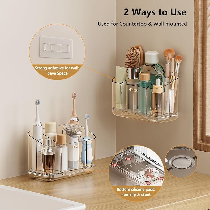 Toothbrush Holders for Bathroom Countertop Organizer, 5 Slots Large Capacity Electric Toothbrush Holder Wall-Mount for Space 
