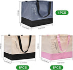 3 Pack Canvas Reusable Grocery Bags Heavy Duty（Blue + Pink + Black）, 8.3 gal Foldable Large Tote Bag with Handles, Holds 60 lbs Canvas Shopping Bags & Washable Eco-friendly Bags with 5 Pockets