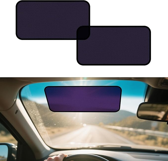 XCBYT Square Car Window Shades for Windshield & Side Windows, 2-Pack Static Cling Glare Blocker, Removable Tint, Long Size for Wider Coverage, Semi-Transparent with Strong Hold (15.75" x 7.09")