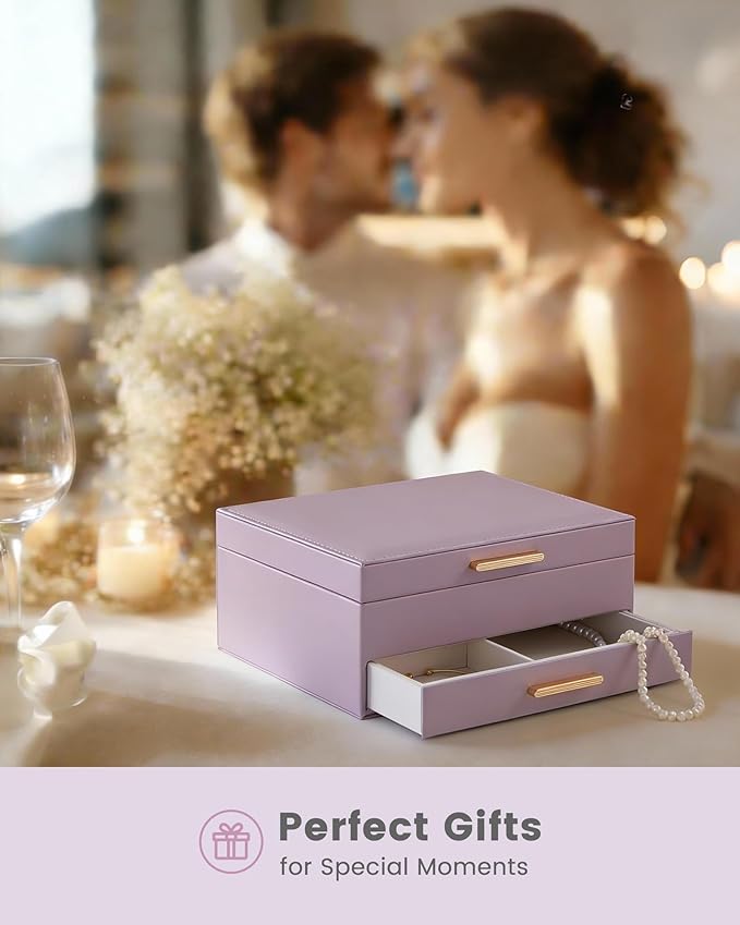 Lolalet 2-Layer Jewelry Box Organizer for Women Girls, Jewelry Storage Case Holder with Drawers for Necklaces Ring Earrings B