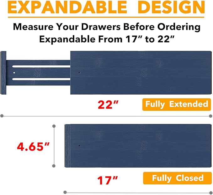 SpaceAid Bamboo Dresser Drawer Dividers 6 Pack, 4.65“ High Adjustable 17“-22” Drawer Organizers, Expandable Organization for 