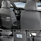 Coverado Seat Covers, Car Seat Covers Front Seats, Waterproof Nappa Leather Auto Seat Cover with Lumbar Head Pillow, Gray Sea