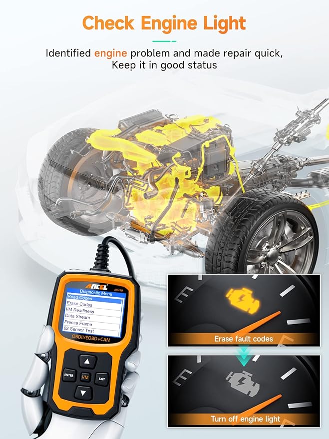 ANCEL AD410 Enhanced OBD2 Scanner, Vehicle Code Reader for Check Engine Light, Automotive OBD II Scanner Fault Diagnosis,